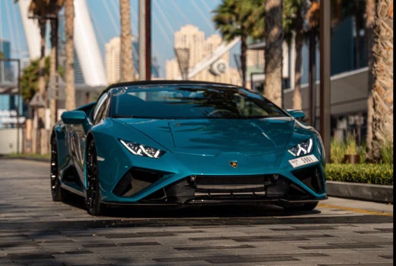 Lamborghini Huracán EVO Spyder Blue for rent in Dubai